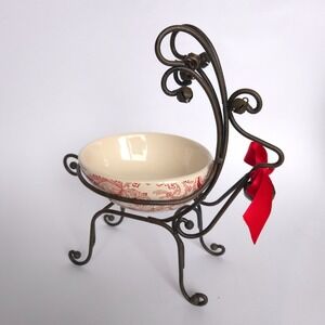 Silvestri Metal Reindeer Ceramic Paisley Serving Dip Bowl Christmas Holiday‎